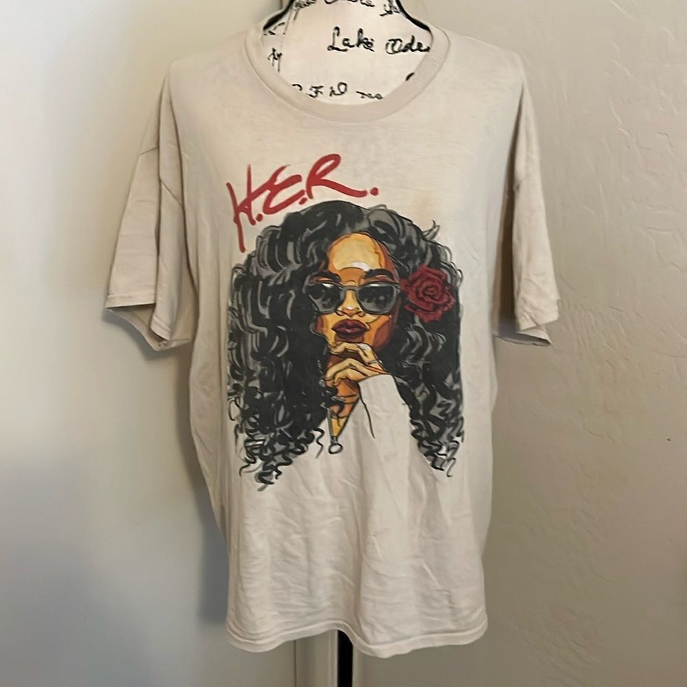 H.E.R. Music Artist White Pullover Graphic Shirt Concert Festival